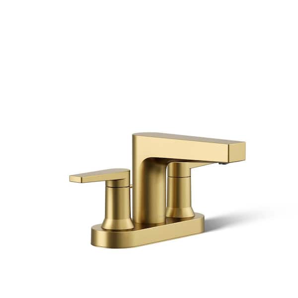 KOHLER Taut 1.2 GPM 4 in. Centerset Double Handle Bathroom Sink Faucet in Vibrant Brushed Moderne Brass