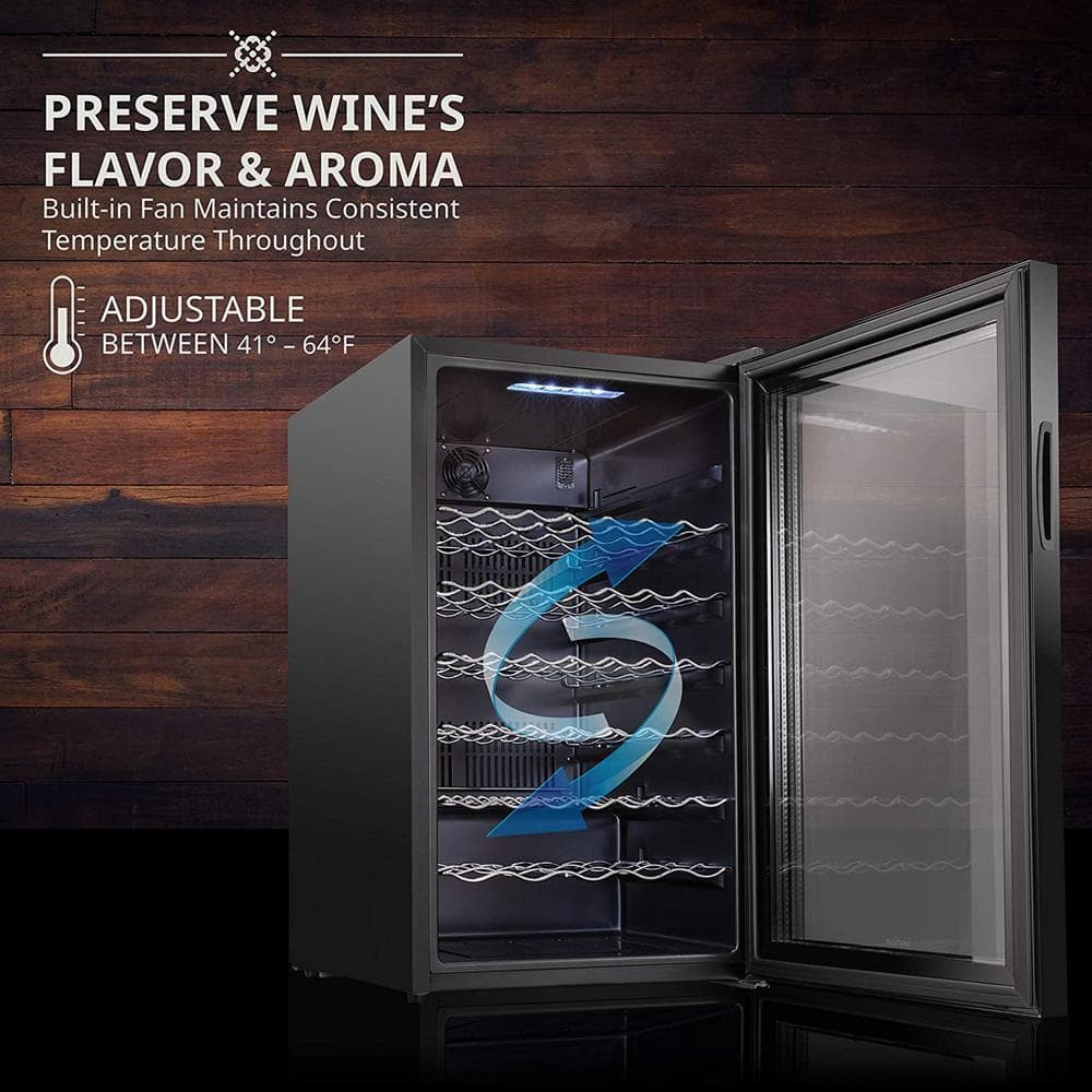 Ivation Black Freestanding Wine Cooler with Interior Lighting