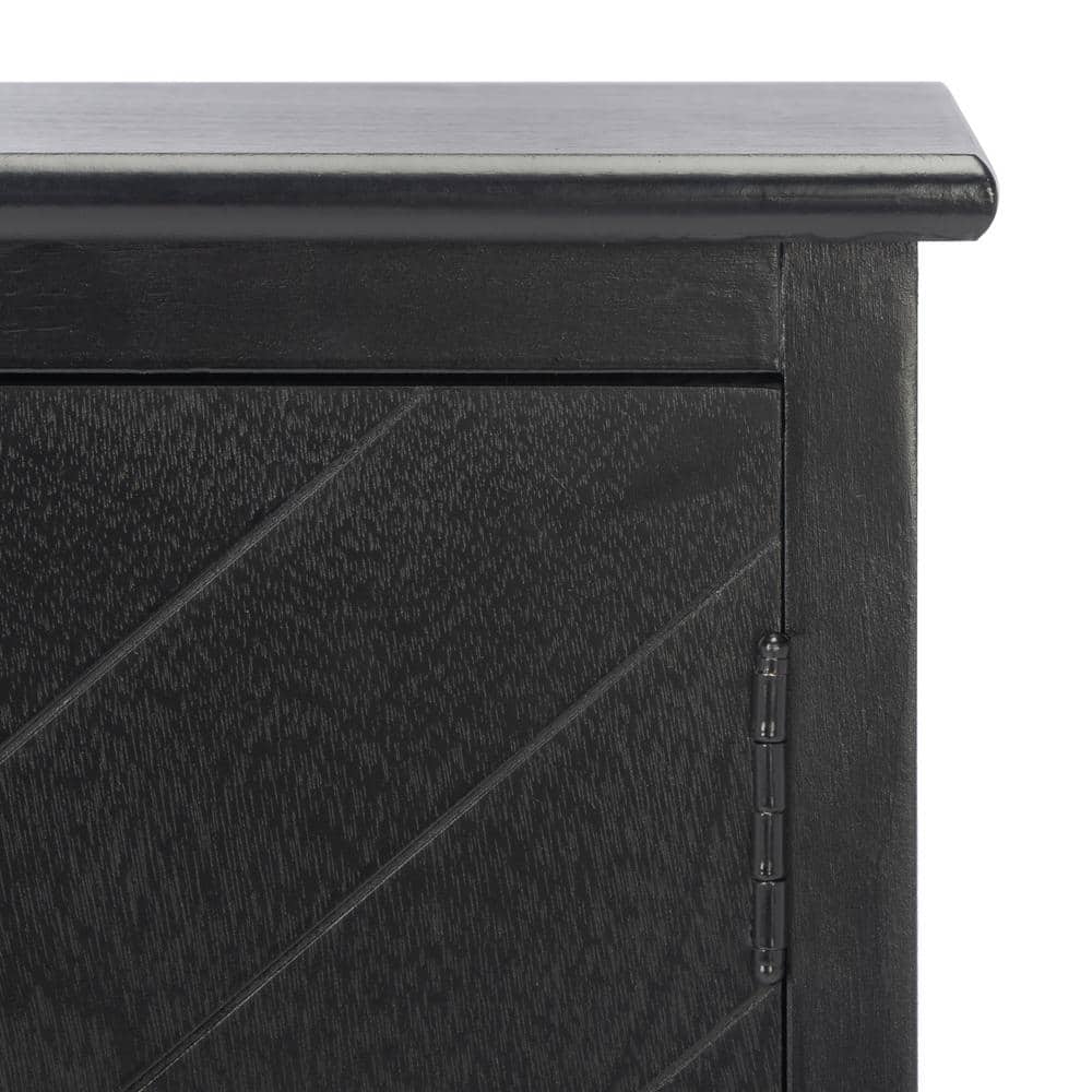 Black Wood and Metal Herringbone Storage Accent Cabinet