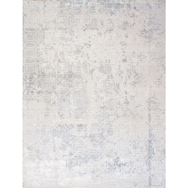 Pasargad Home Beverly Grey 8 ft. x 10 ft. Geometric Bamboo Silk and Wool Area Rug