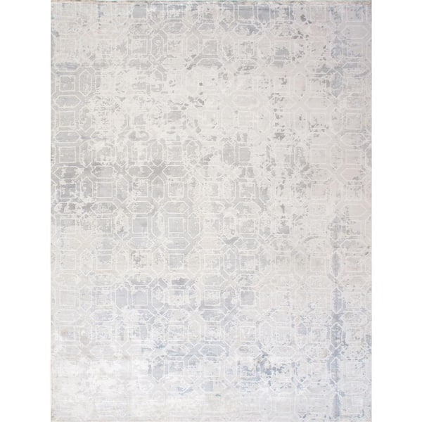 Beverly Grey 9 ft. x 12 ft. Geometric Bamboo Silk and Wool Area Rug