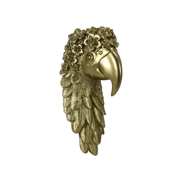 American Art Decor Gold Resin Tropical Macaw Parrot 3D Wall Sculpture