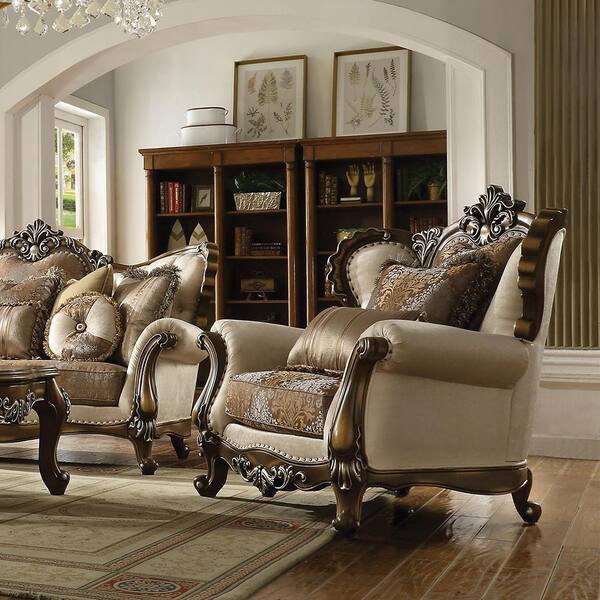 Acme Furniture Latisha Tan, Pattern Fabric and Antique Oak