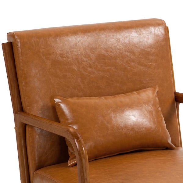 Uixe Mid-Century Light Brown Faux Leather Upholstered Accent Uixe Mid-Century Light Brown Faux Leather Upholstered Accent