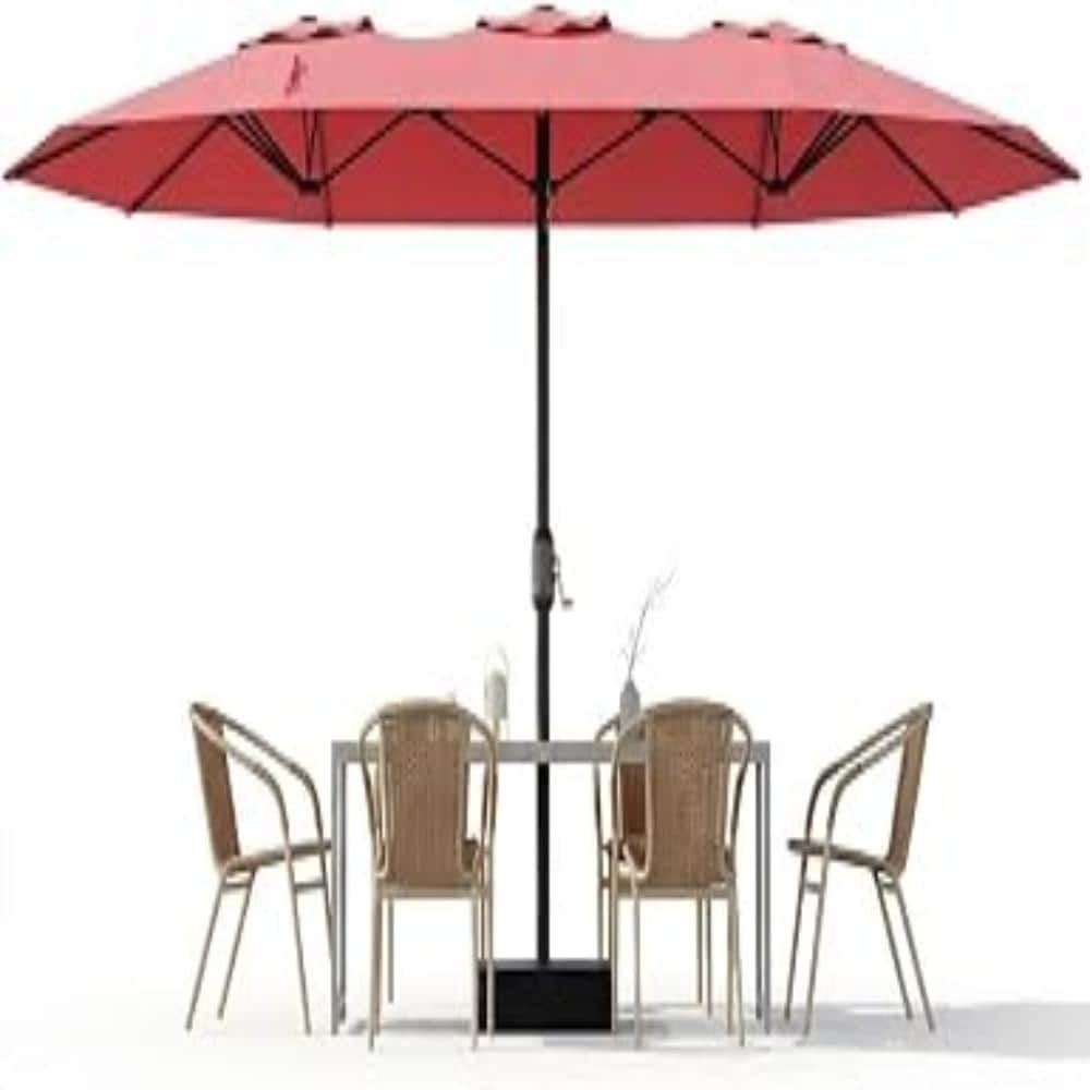 15FT Red Double-Sided Polyester Rectangular Patio Umbrella with Base, Steel Frame, Crank Lift, for Pool Lawn Backyard price history on PriceWatchPro
