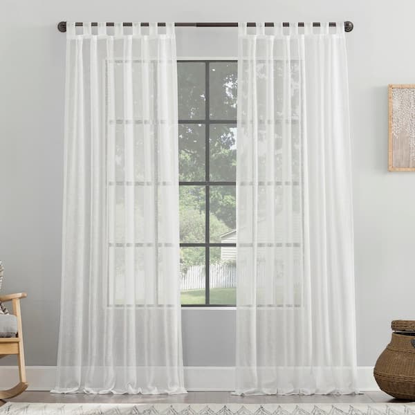 Sun Zero Tansy Burlap Weave Linen Polyester Blend White 50 in. W x 63 in. L Tab Top Sheer Curtain (Single Panel)