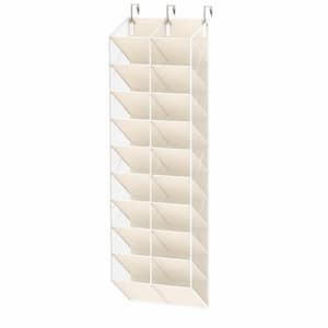 Numhew Beige Over The Door Shoe Organizer, 10 Tier 20 Pockets Hanging Storage, Breathable Transparent Closet Luggage Organizer