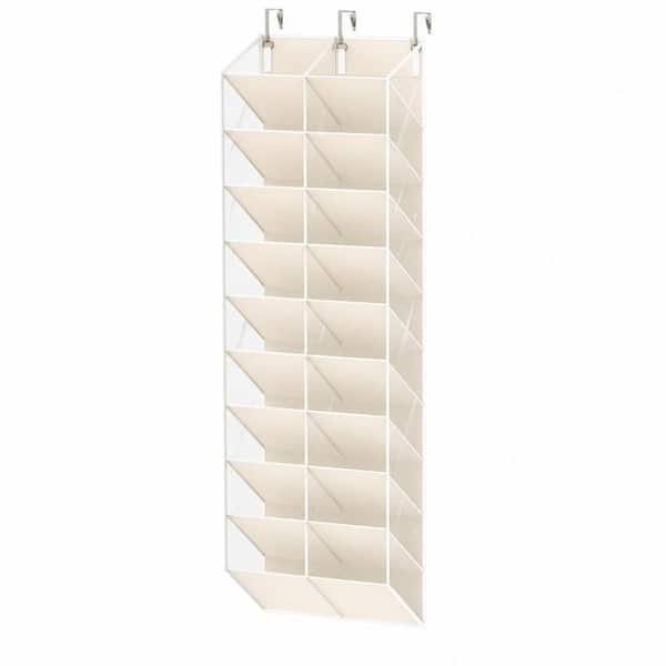 Beige Over The Door Shoe Organizer, 10 Tier 20 Pockets Hanging Storage, Breathable Transparent Closet Luggage Organizer