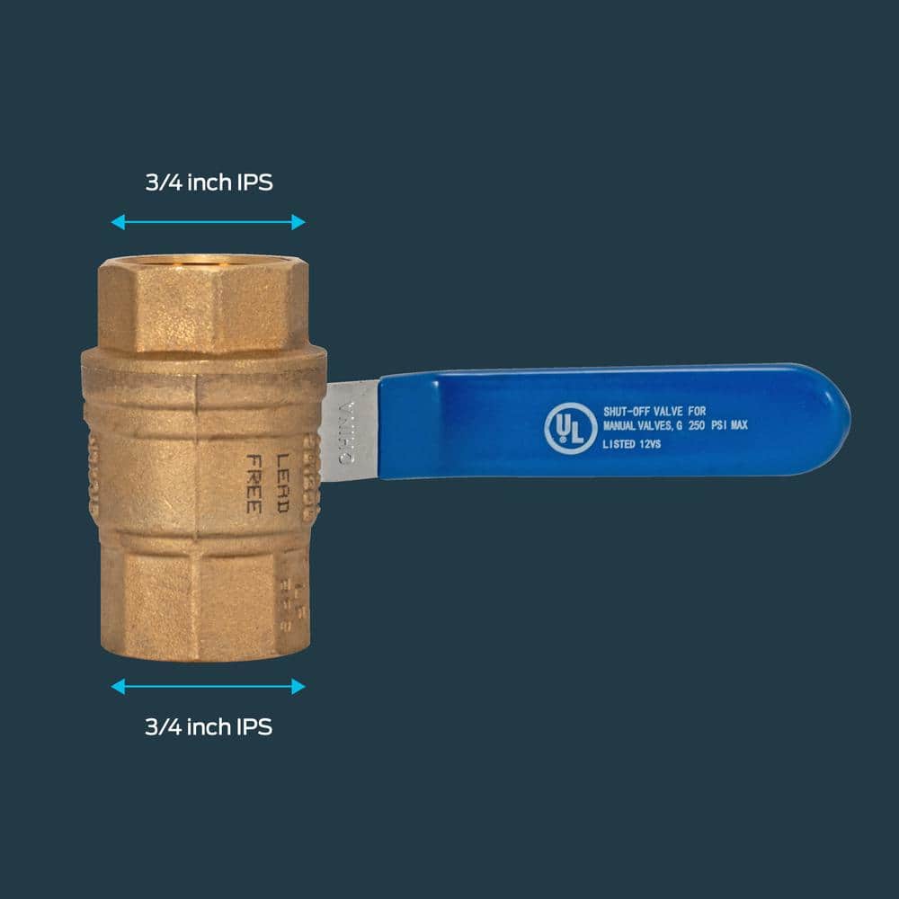 Heavy-Duty Brass Full Port Ball Valve with Blue Handle, 3/4 inch