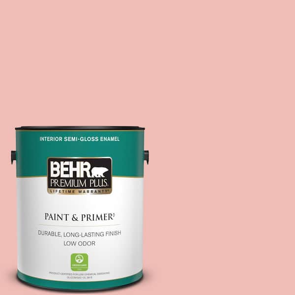 BEHR PREMIUM PLUS 1 gal. #BIC-04 Pink Taffy Semi-Gloss Enamel Low Odor Interior Paint & Primer