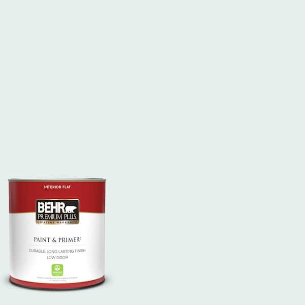 BEHR PREMIUM PLUS 1 qt. #730E-1 Polar White Flat Low Odor Interior Paint & Primer