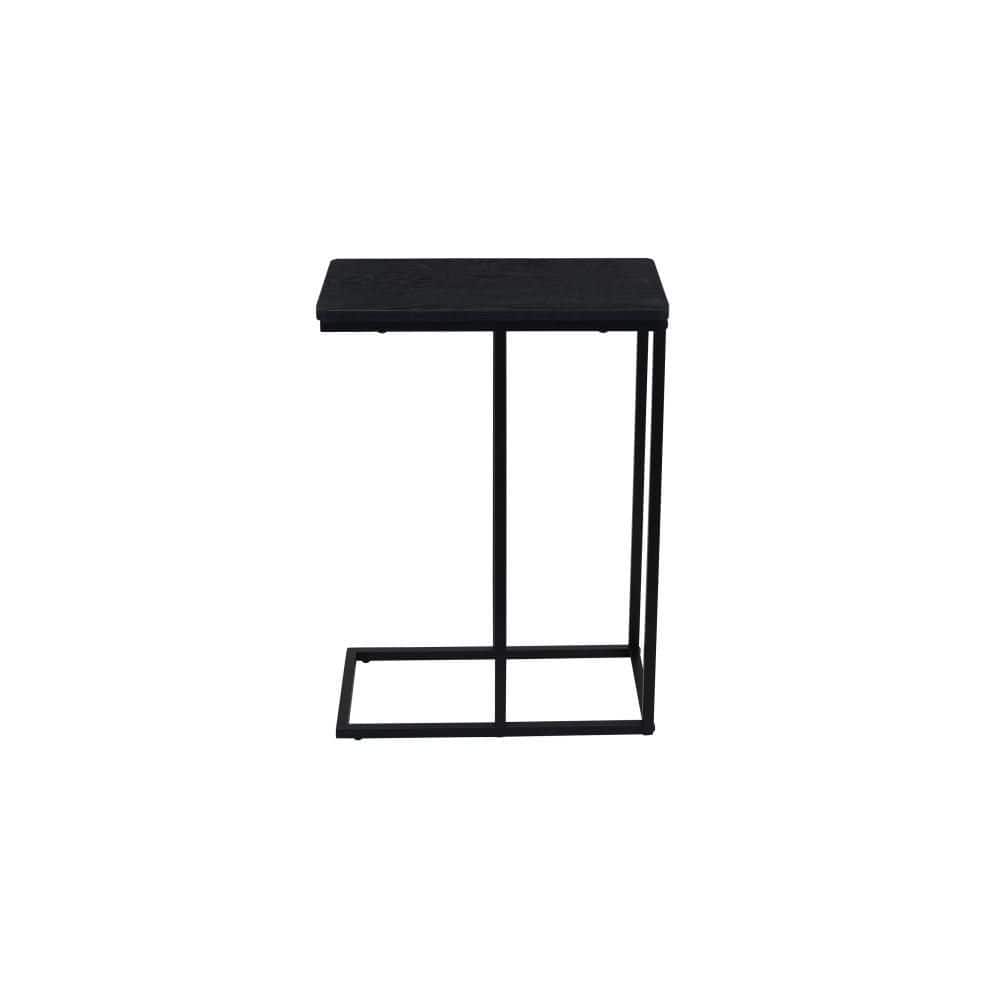 Black Oak and Metal C-Shaped Rectangular Side Table