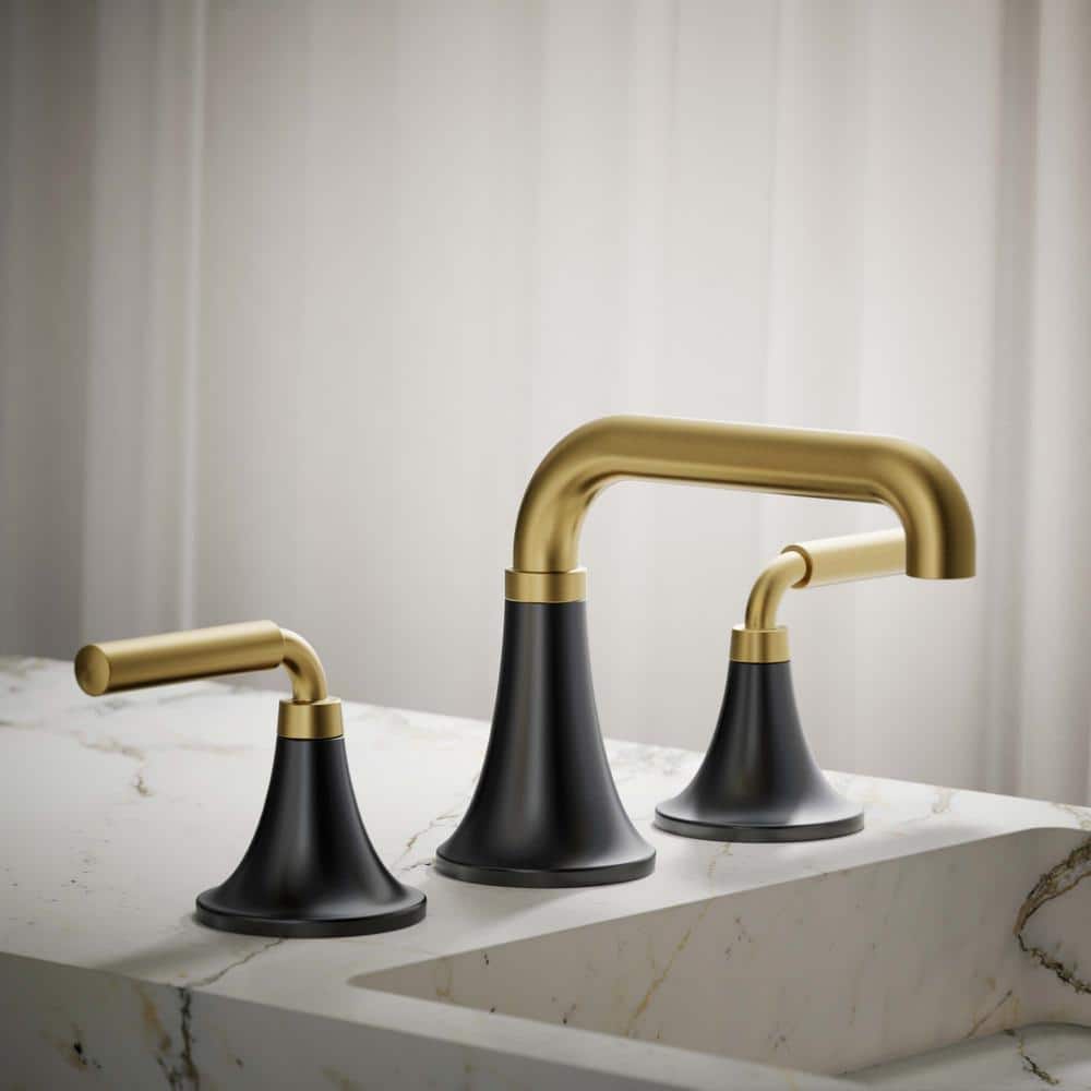 Matte Black and Moderne Brass Widespread Bathroom Faucet