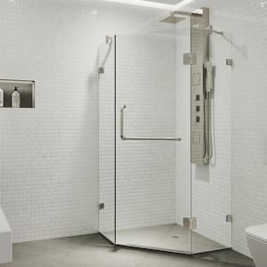 Piedmont 34 in. L x 34 in. W x 73 in. H Frameless Pivot Neo-angle Shower Enclosure in Brushed Nickel with Clear Glass