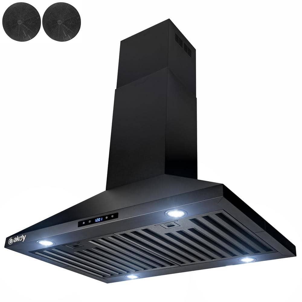 30'' Black Stainless Steel Convertible Island Range Hood with LED Lights