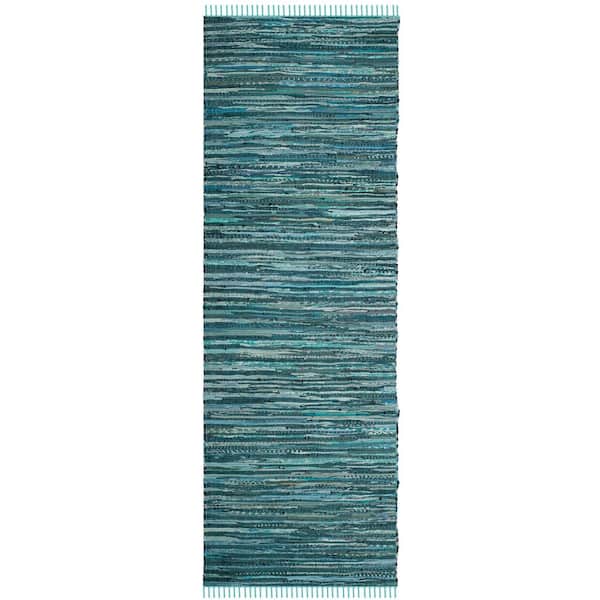 SAFAVIEH Rag Rug Turquoise/Multi 2 ft. x 12 ft. Striped Speckled Runner Rug