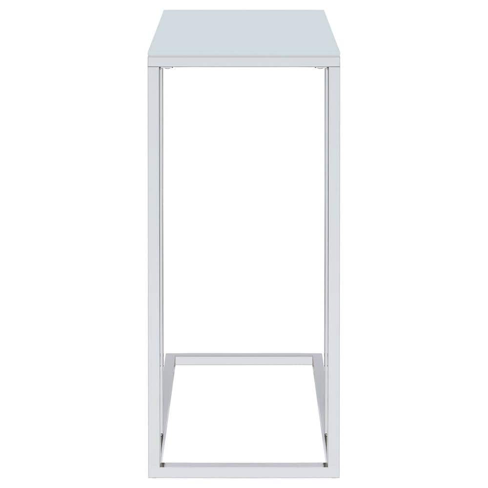 Sleek Chrome Metal & Frosted Glass C-Shaped Snack Table