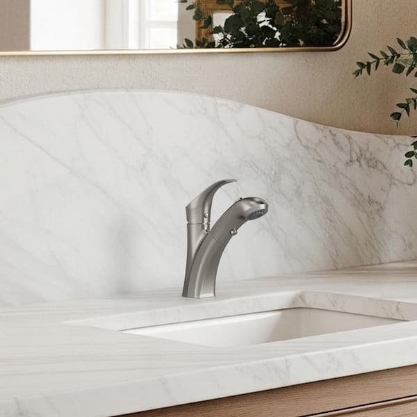 Single Handle Single Hole Bathroom Faucet with Pop‑Up Drain Rust-Resistant in Brushed Nickel