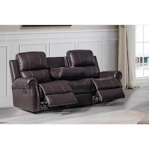 New Classic Furniture Sierra 83 in. Rolled Arm Faux Leather Rectangle Sofa with Dual Recliners in Brown