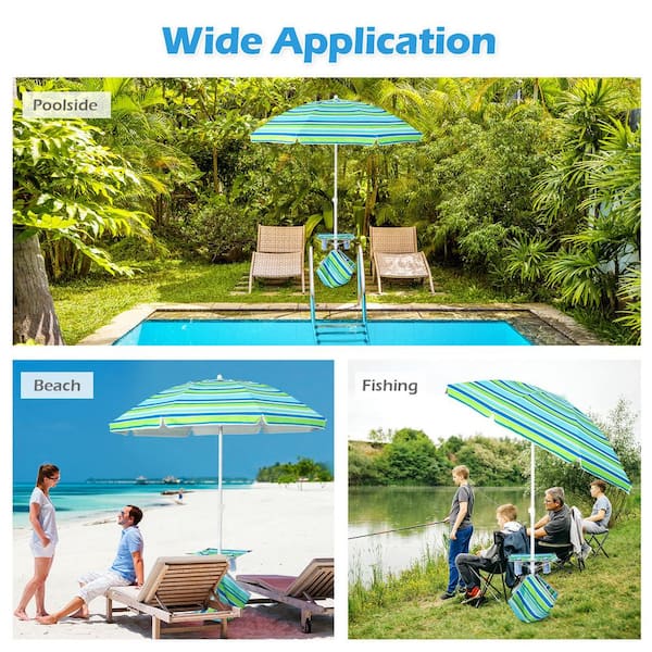 HONEY JOY 6.5 ft. Beach Umbrella w/Table Windproof Ventilated