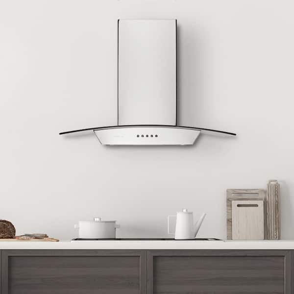 30 in. Convertible Wall Mount Range Hood with Tempered Glass Changeable LED Baffle Filters in Stainless Steel