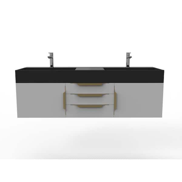 Maranon 60 in. W x 19 in. D x 19.25 in. H Double Floating Bath Vanity in Matte Gray with Gold Trim and SLDSFC Black Top