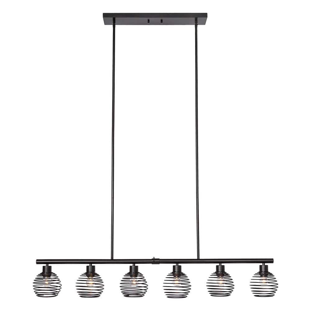 Black Metal 6-Light Linear Pendant with Globe Shades