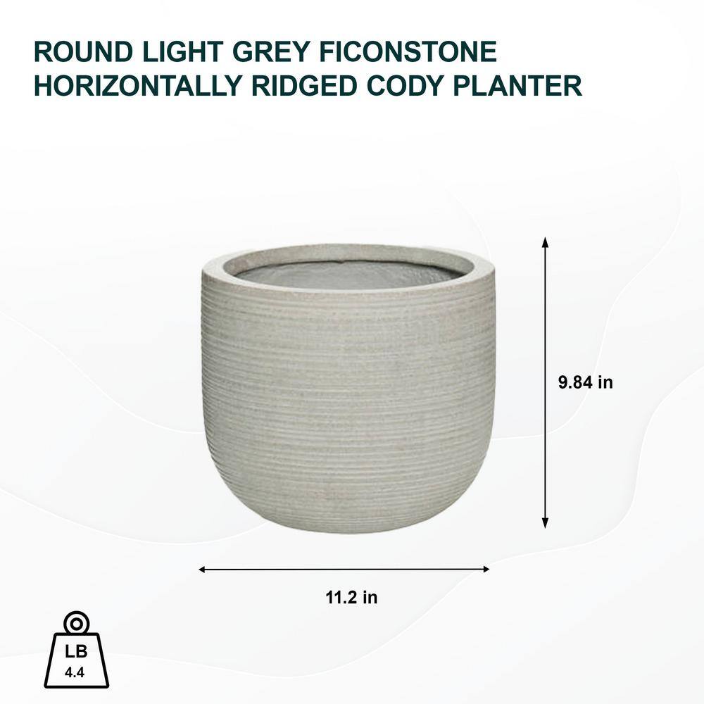 Small Light Gray Ficonstone Round Ridged Indoor Outdoor Planter