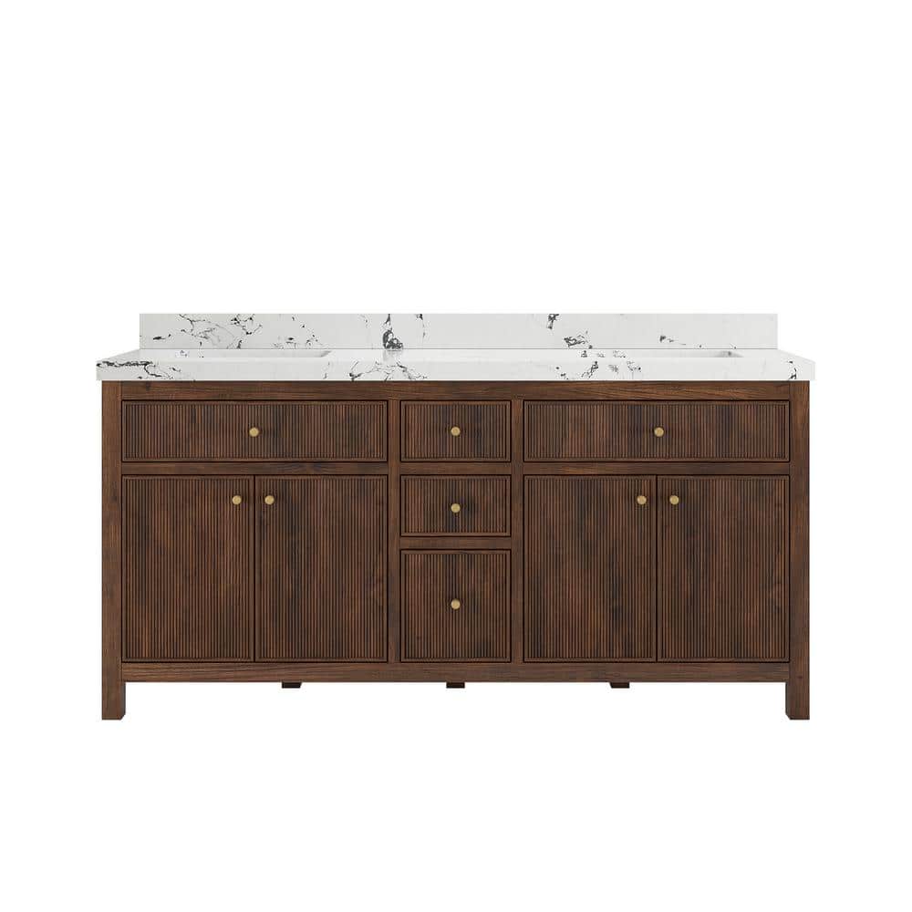 Sonoma Teak 72 in. Double Sink Freestanding Dark Walnut Bath Vanity with Viola Night Quartz Top Unassembled price history on PriceWatchPro