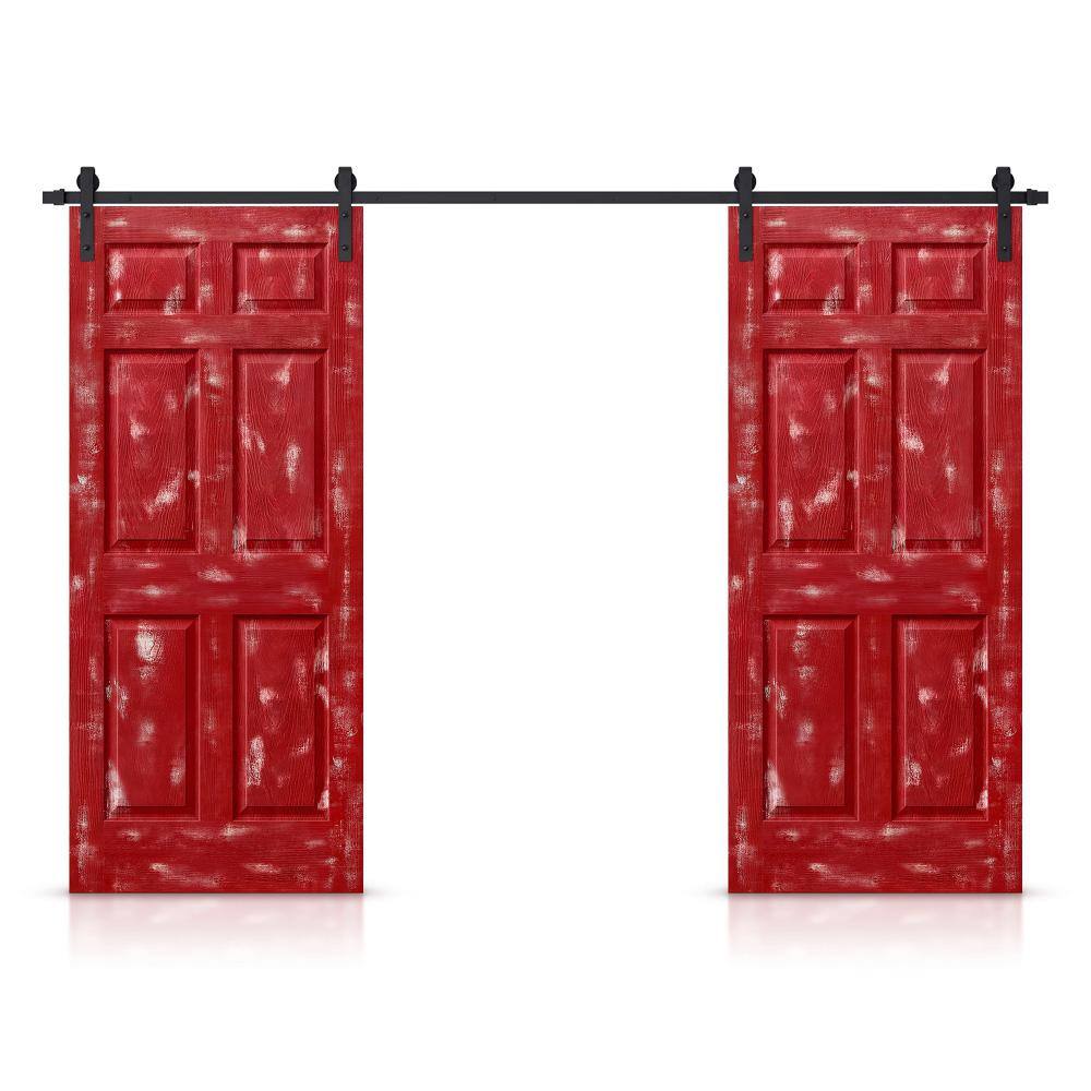 30 in. x 80 in. Vintage Red Stain Composite MDF 6-Panel Interior Double Sliding Barn Door with Hardware Kit price history on PriceWatchPro