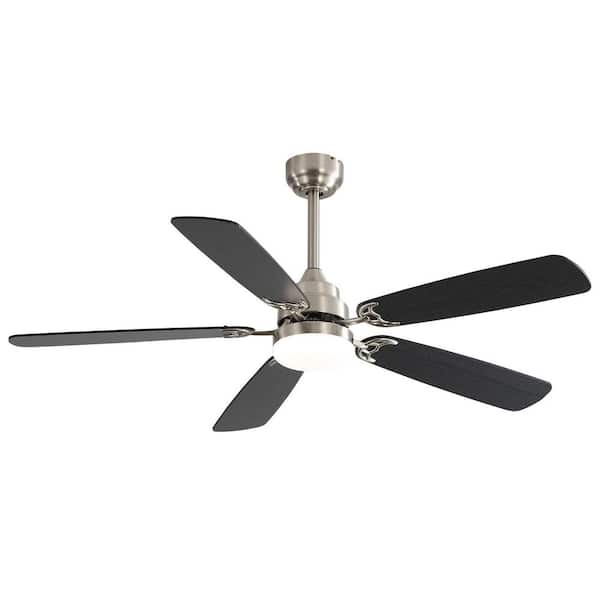 Yardreeze 52 in. Integrated LED Indoor Modern Silver Ceiling Fan with Light Kit, 5 Black Dual-Finish Blades and Remote