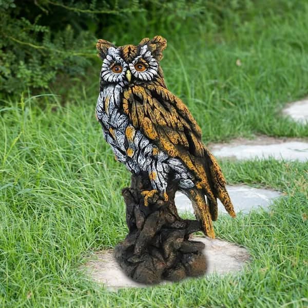 Solar Owl Resin Statue Hand-Painted Garden Decor with LED Light