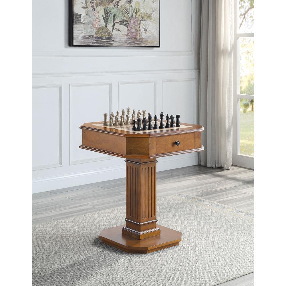 Walnut 28" Square Wooden Game Table with Drawers