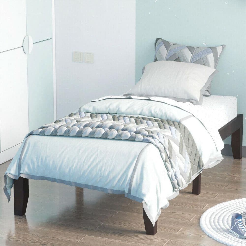 Espresso Finish Twin Size Solid Wood Bed Frame with Slats