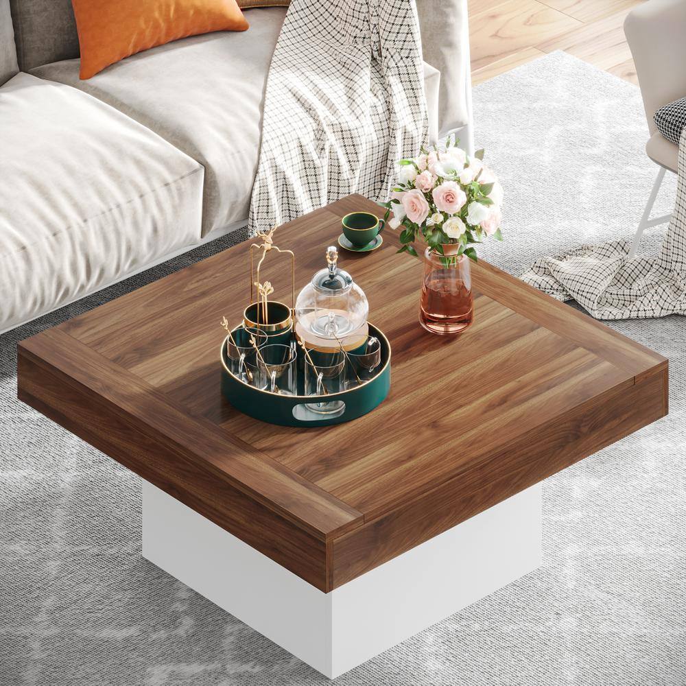 Square Brown and White LED Wood Coffee Table