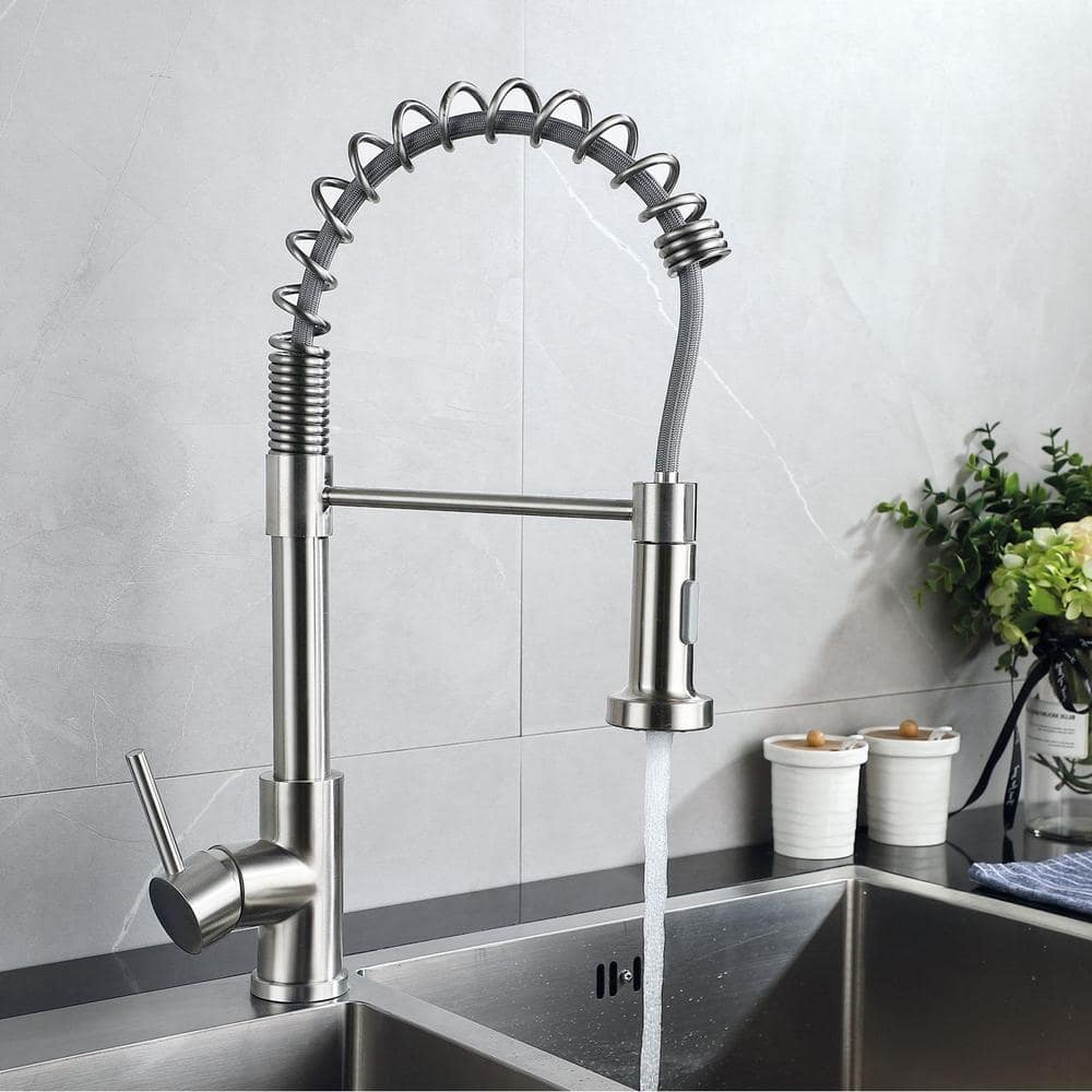 Satico Single Handle Pull Down Sprayer Kitchen Sink Faucet In Brushed Nickel Xl F The