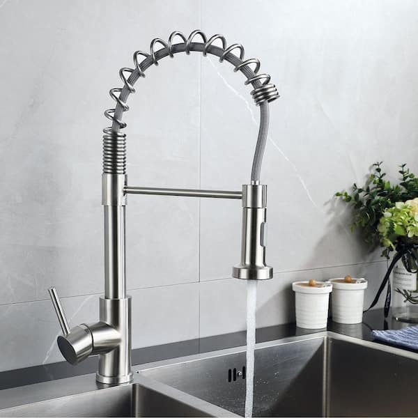 Satico Single-Handle Pull Down Sprayer Kitchen Sink Faucet in Brushed Nickel