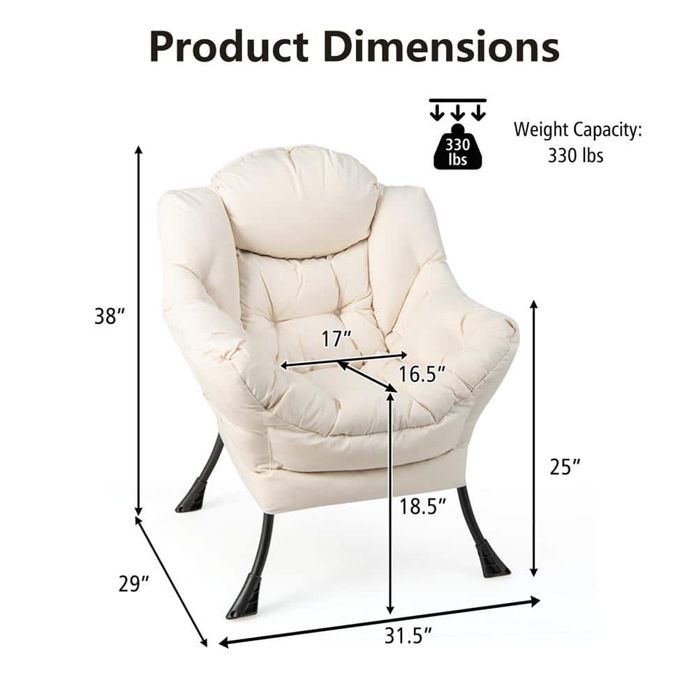 Beige Newspaper Print Modern Metal Accent Chair with Side Pocket
