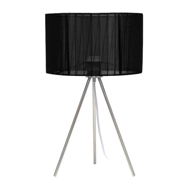 Creekwood home 19.69 in. Brushed Nickel Contemporary Pedestal Table Lamp with Black Fabric Shade
