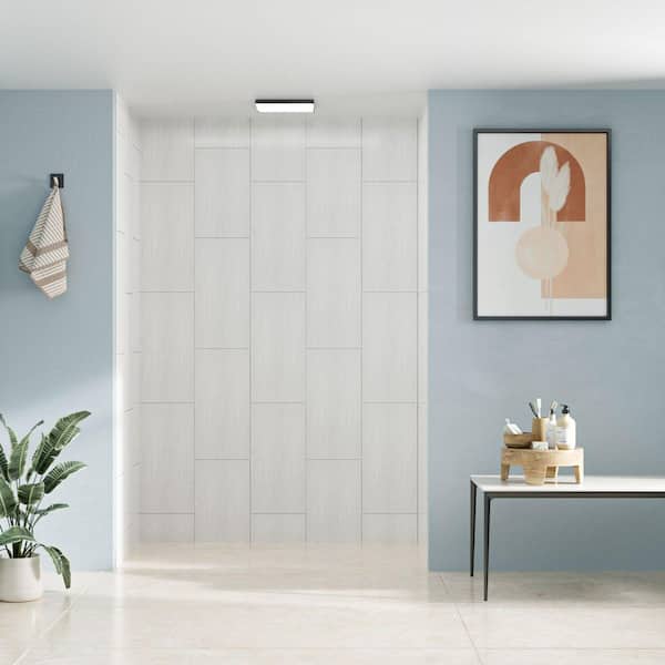 32 in. L x 60 in. W x 96 in. H Solid Surface 3-Piece Glue Up Alcove Shower Wall Surround in Striped Bricks