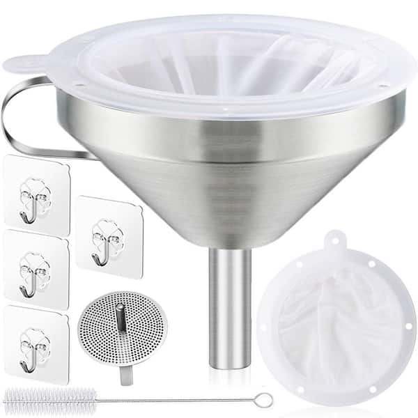 Stainless Steel Funnel with Strainer and 200 Mesh Filter Food Grade Oil Strainer Set of 7 for Kitchen Use