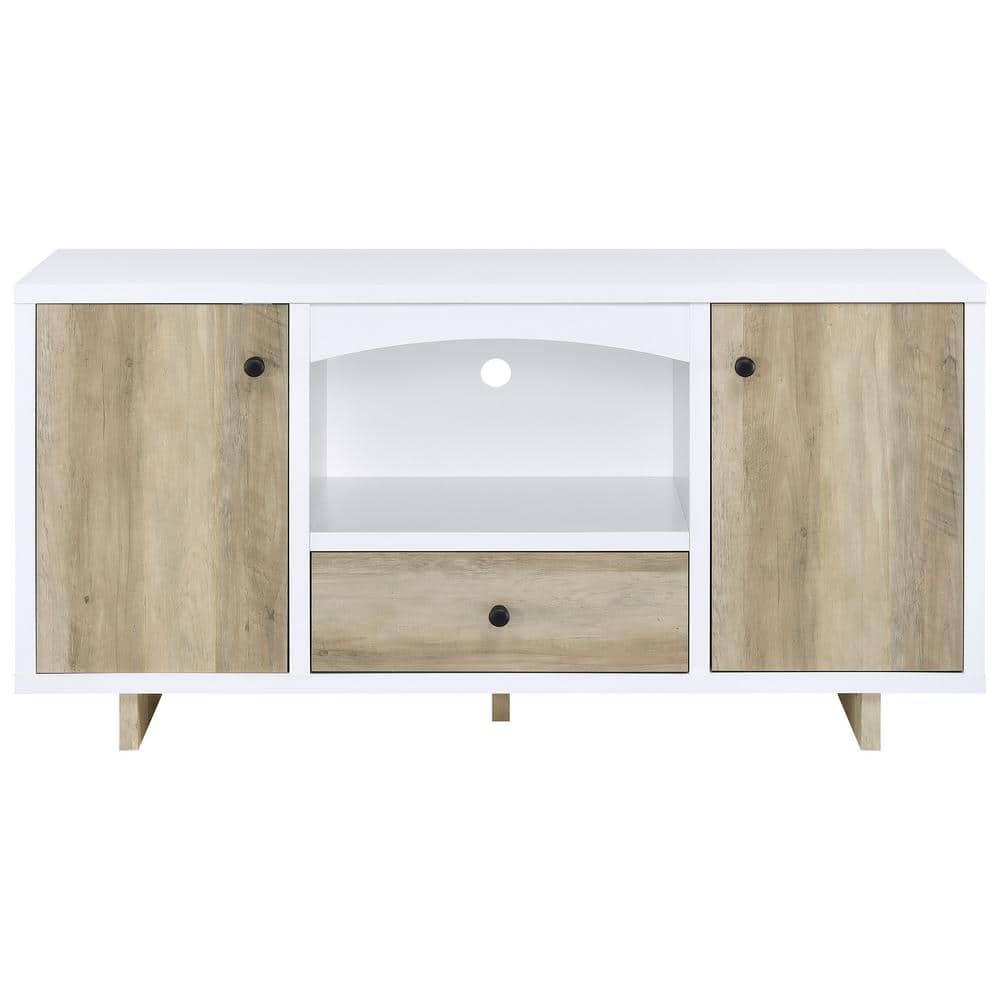 Dalton White and Natural Wood 60" Coastal Credenza