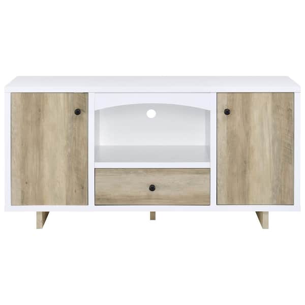 Coaster Dalton White and Natural 31 in. Office Storage Cabinet with 5 Shelves and Drawers
