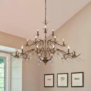 35.4 in. 21-Light French Bronze Vintage Candlestick Chandelier with Clear Crystal Accents