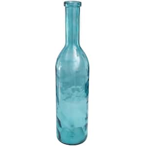 30 in. Teal Handmade Tall Spanish Bottleneck Recycled Glass Decorative Vase