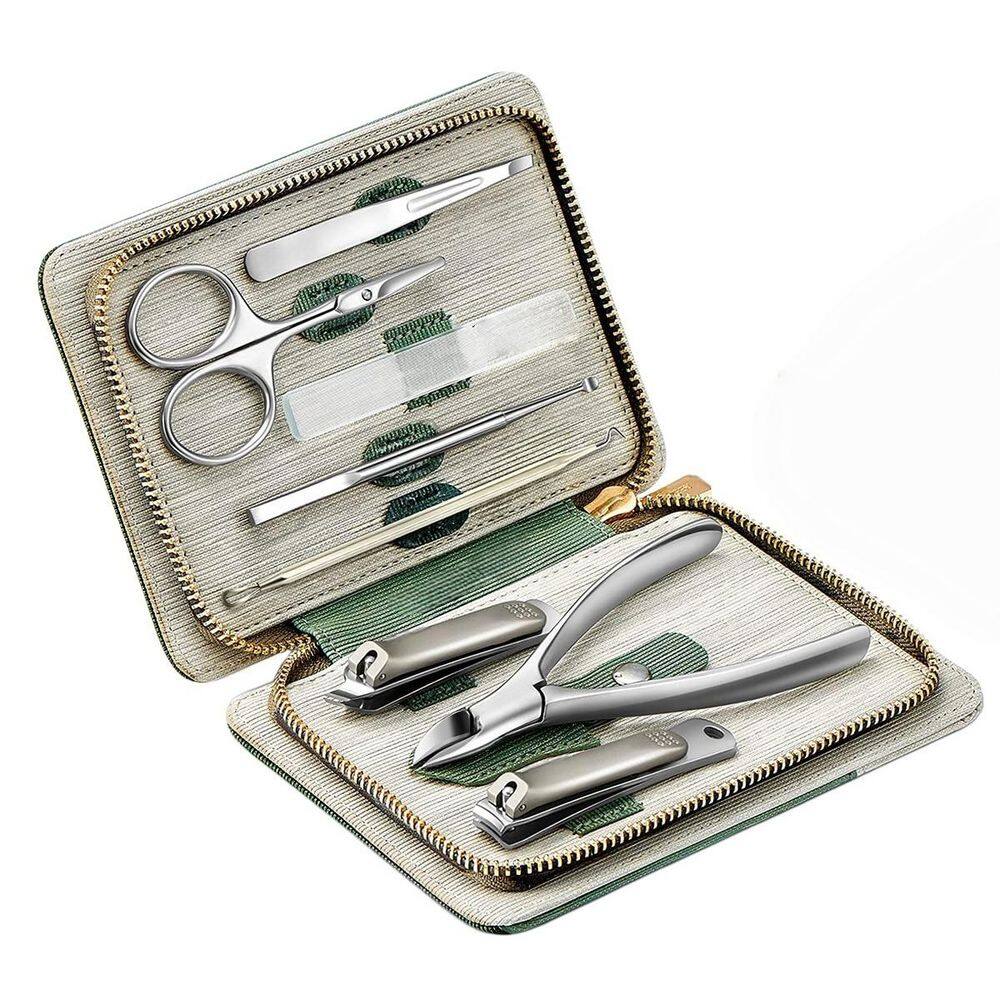 Multi-Functional Personal Care Manicure Pedicure Nail Clipper Set, Personal Care Tools with PU Leather Case in Green