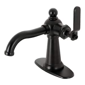 Knight Single-Handle Single-Hole Bathroom Faucet with Push Pop-Up and Deck Plate in Matte Black