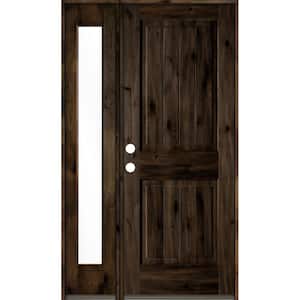 44 in. x 80 in. Rustic Knotty Alder Sidelite 2 Panel Right-Hand/Inswing Clear Glass Black Stain Wood Prehung Front Door