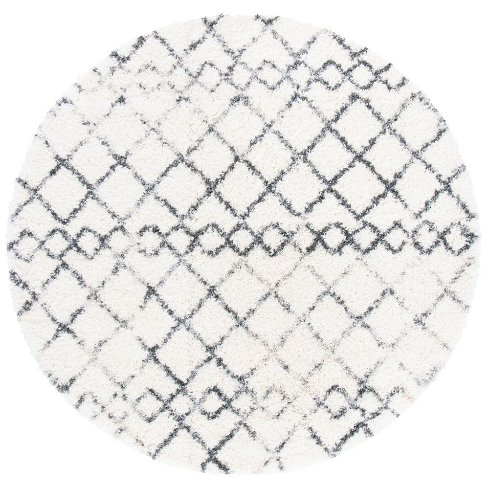 Fontana Shag 5 ft. x 5 ft. Ivory/Gray Distressed Geometric Round Area Rug price history on PriceWatchPro