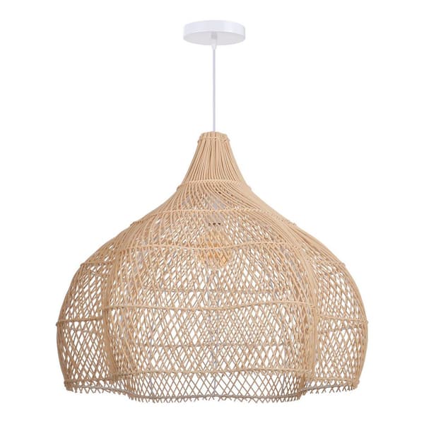 60-Watt 1-Light Natural Handwoven Rattan Pendant Light with Teardrop Shade, No Bulbs Included, 24 in.